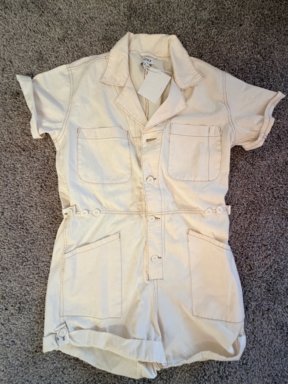 NWT Pistola Parker Cuffed Romper women's size large in Ecru - Picture 5 of 16
